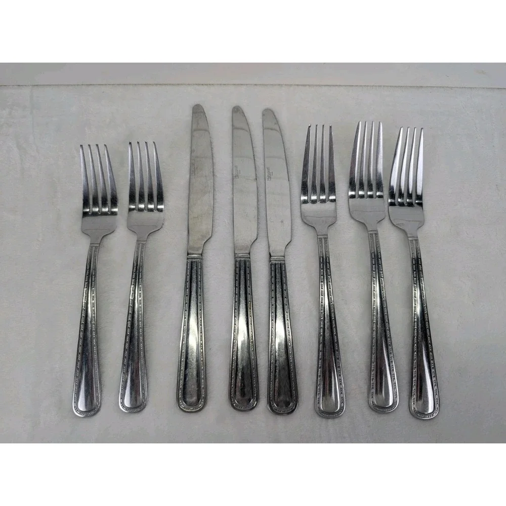 Pfaltzgraff 18/0 Flatware Lot Of Stainless Steel Forks‎ Knives Dotted